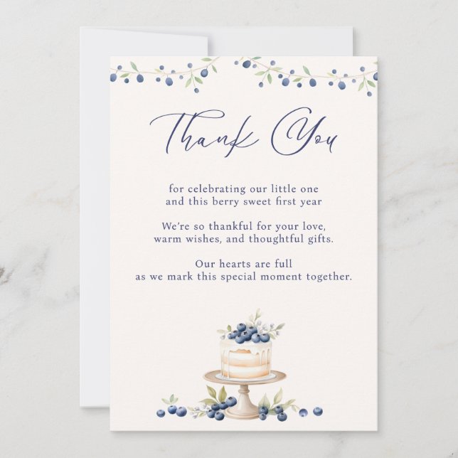 Elegant Blueberry First Birthday Tack Kort (Framsida)