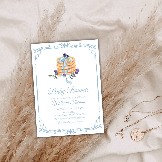 Elegant Blueberry Pancake Baby Brunch Baby Shower Inbjudningar (Elegant Blueberry Pancake Baby Brunch Baby Shower Invitation)