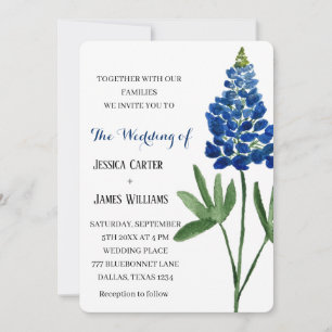 Elegant Bluebonnet Texas Watercolor Blommigt Bröll Inbjudningar