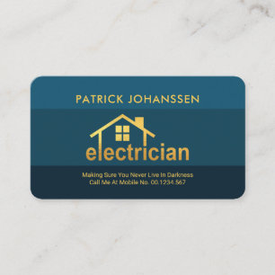 Elegant Blues Guld Electrician Home Visitkort