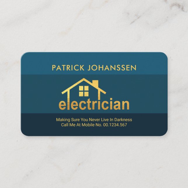 Elegant Blues Guld Electrician Home Visitkort (Framsida)