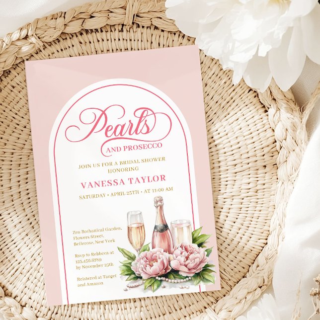 Elegant Blush and Gold Pearls Bridal Shower Card Inbjudningar (Elegant Blush and Gold Pearls Bridal Shower Card)