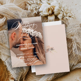 Elegant Blush Blommig Boho Bröllopet Foto Inbjudningar
