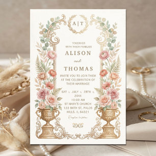 Elegant Blush Blommig Bröllop Inbjudningar
