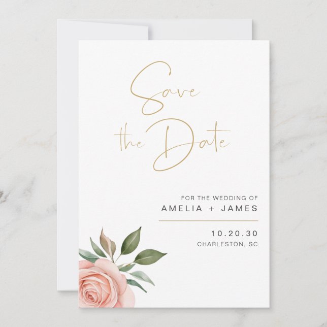 Elegant Blush Blommig Bröllop Save The Date-kort Spara Datumet (Framsida)