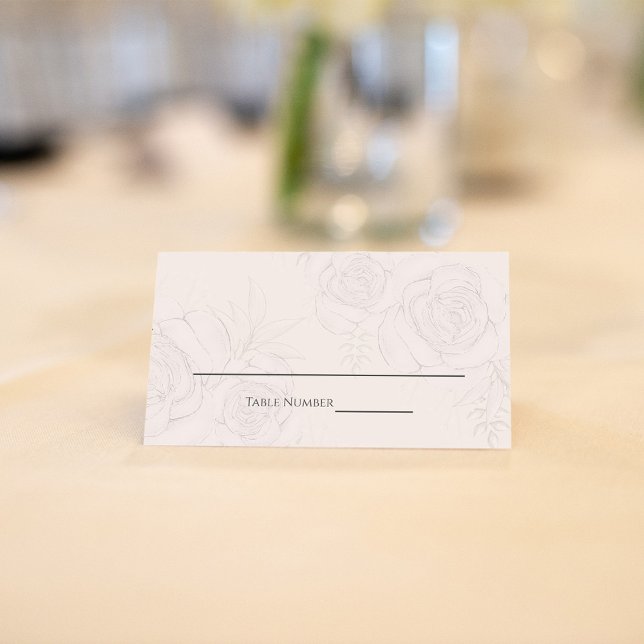 Elegant Blush Blommig Bröllops Bordskort Placeringskort (Elegant floral blush black place card with soft taupe inside )