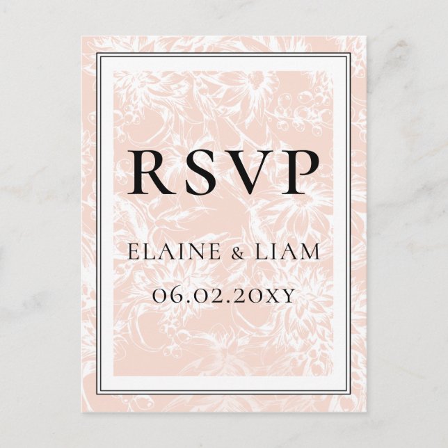 Elegant Blush Blommig Bröllops-rsvp Inbjudan Vykort (Framsida)