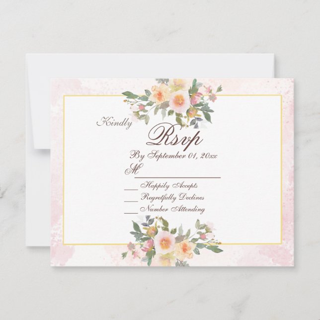 Elegant Blush Blommig Bröllops-Svarskort Inbjudningar (Framsida)