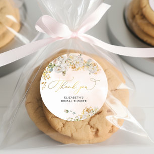 Elegant Blush Blommig Bröllopsdusch Tack Runt Klistermärke