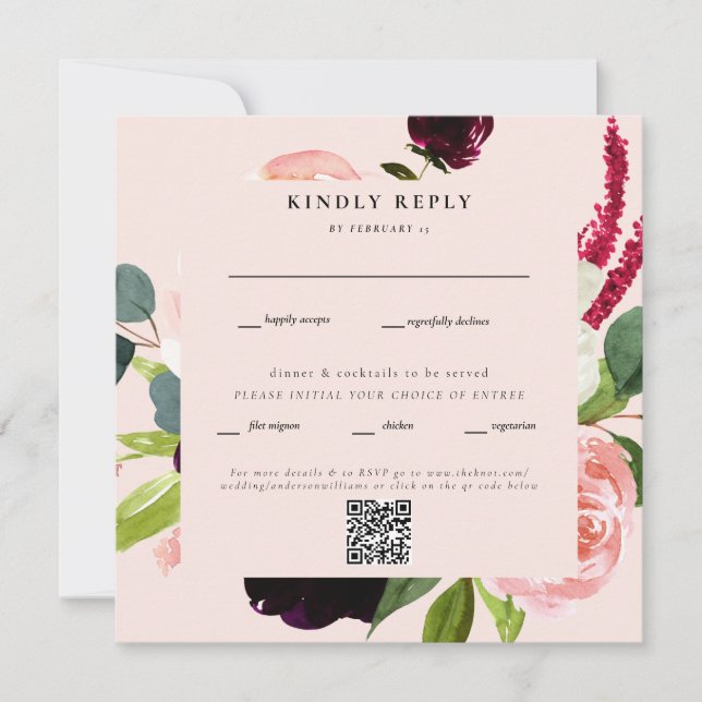 Elegant Blush Blommig Fyrkantig Bröllops QR-kod RS (Framsida)
