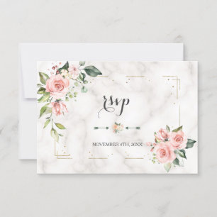 Elegant Blush Blommig Guld Glitter Marmor Bröllop OSA Kort