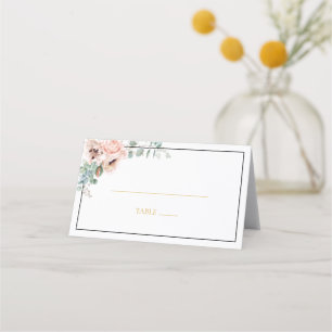 Elegant Blush Blommig Svart Ram Vikbar Placeringskort