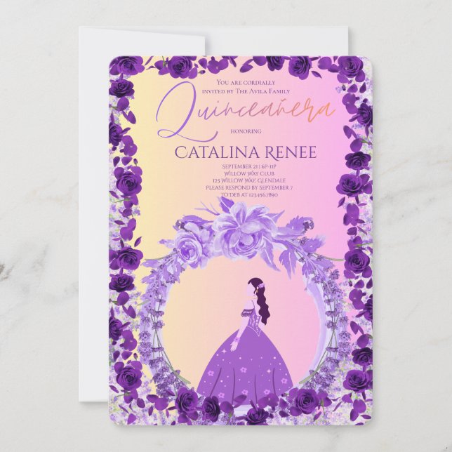 Elegant Blush Blomsterlig Quinceañera Inbjudningar (Framsida)