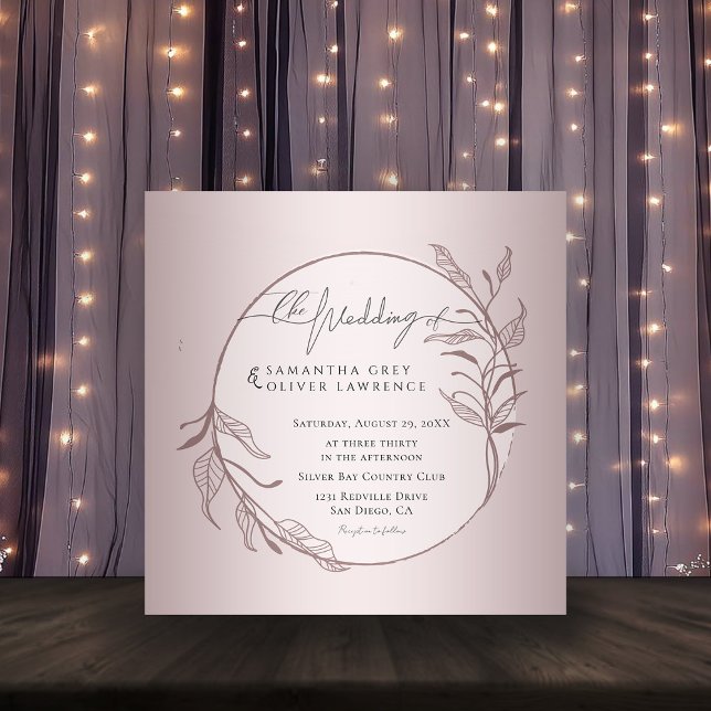 Elegant Blush Botanical Wedding Invitation Card Fyrkantigt Visitkort (Skapare uppladdad)