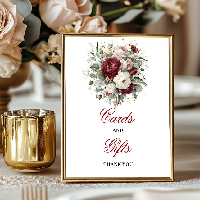 Elegant Blush Burgundy Kort och Present Skylt (Elegant Blush Burgundy Cards and Gifts Sign)
