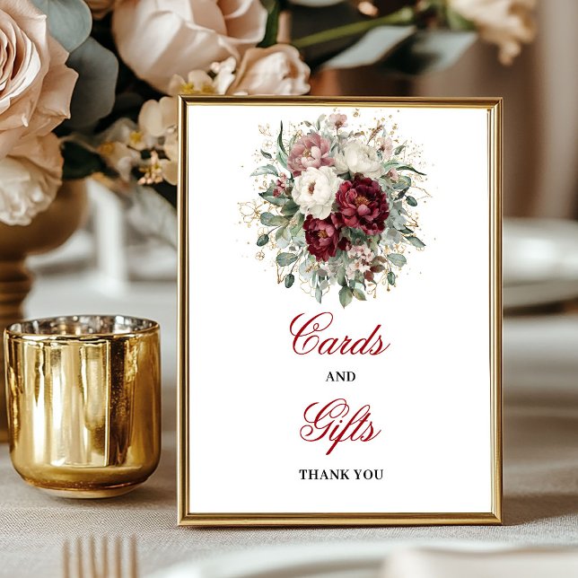 Elegant Blush Burgundy Kort och presenter Bordsski Poster (Elegant Blush Burgundy Cards and Gifts Tabletop Sign)