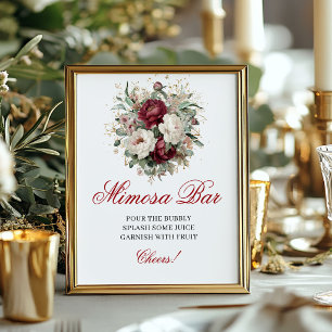 Elegant Blush Burgundy Mimosa Bar 8x10 skylt Guld