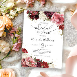 Elegant Blush Burgundy Roses Floral Bridal Shower Inbjudningar