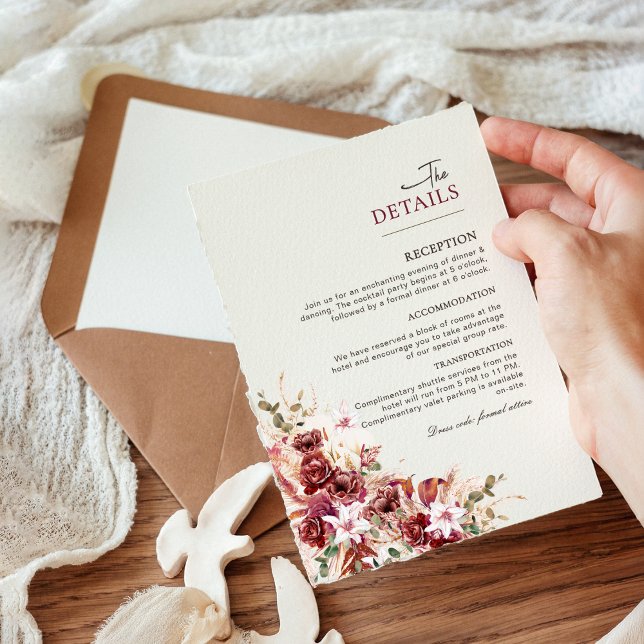 Elegant Blush & Burgundy Wedding Information Card Tilläggskort (Skapare uppladdad)