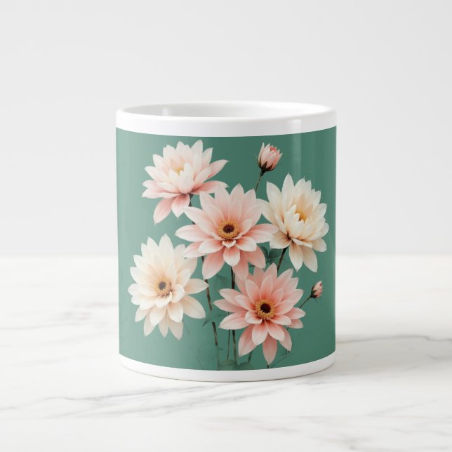 Elegant Blush Chrysanthemum Art Jumbo Mugg (Framsidan)
