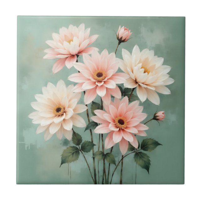 Elegant Blush Chrysanthemum Art Kakelplatta (Framsidan)