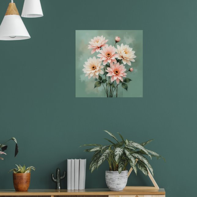 Elegant Blush Chrysanthemum Art Poster (Vardagsrum 1)