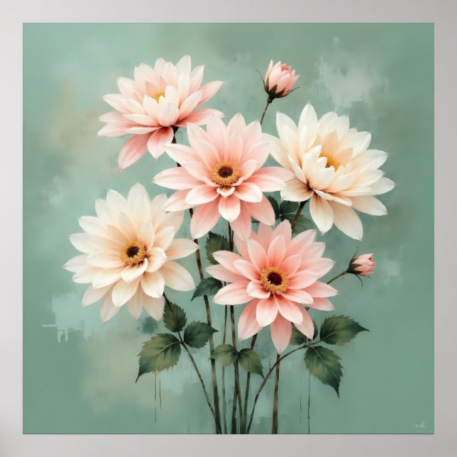 Elegant Blush Chrysanthemum Art Poster (Framsidan)