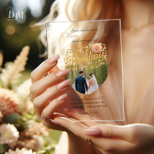 Elegant Blush Dahlias Golden Script Bröllopsfoto