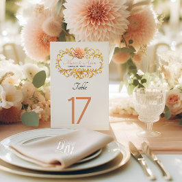 Elegant Blush Dahlias Golden Script Wedding Bordsnummer