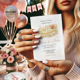 Elegant Blush Dahlias Golden Script Wedding Inbjudningar