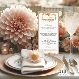 Elegant Blush Dahlias Golden Script Wedding Meny