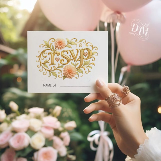 Elegant Blush Dahlias Golden Script Wedding OSA Kort (Skapare uppladdad)