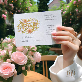 Elegant Blush Dahlias Golden Script Wedding OSA Kort