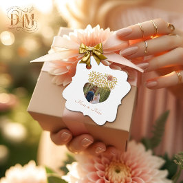 Elegant Blush Dahlias Golden Script Wedding Photo Gåvor Etiketter