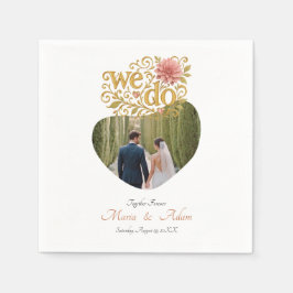 Elegant Blush Dahlias Golden Script Wedding Photo Pappersservett