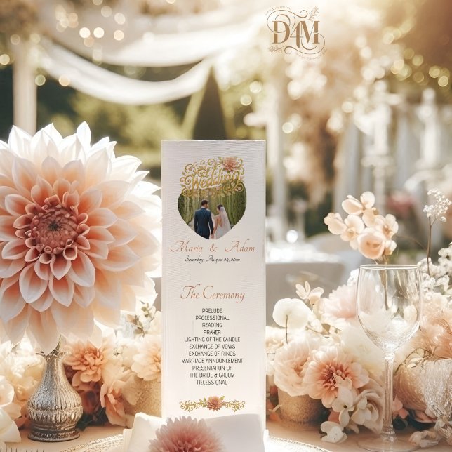 Elegant Blush Dahlias Golden Script Wedding Photo Program (Skapare uppladdad)