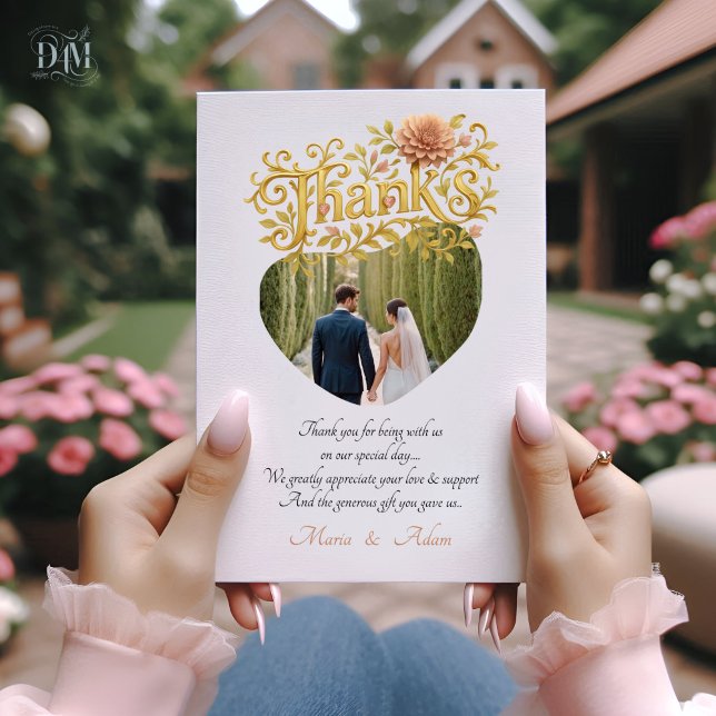 Elegant Blush Dahlias Golden Script Wedding Photo Tack Kort (Skapare uppladdad)
