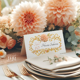 Elegant Blush Dahlias Golden Script Wedding Placeringskort