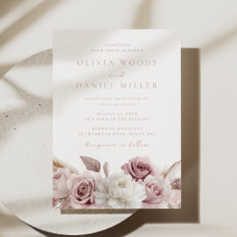 Elegant Blush & Dammrosa Rosor Bröllop Inbjudningar