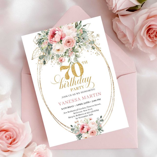Elegant Blush Digital 70-års Födelsedagsinbjudan Inbjudningar (Elegant Blush Digital 70th Birthday Invitation)