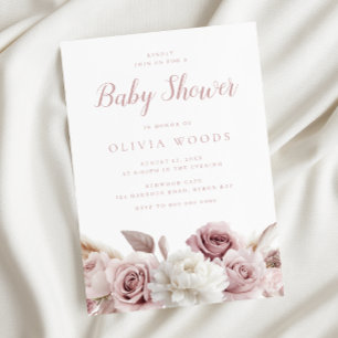 Elegant Blush & Dusty Pink Rosor Baby Shower Inbjudningar