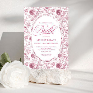 Elegant Blush Dusty Rose Toile Bridal Shower Inbju Inbjudningar