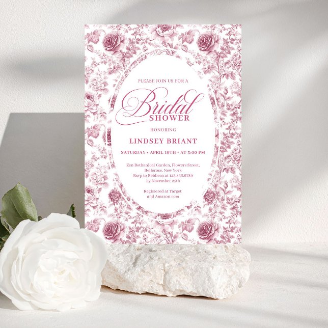 Elegant Blush Dusty Rose Toile Bridal Shower Invit Inbjudningar (Elegant Blush Dusty Rose Toile Bridal Shower Invite)