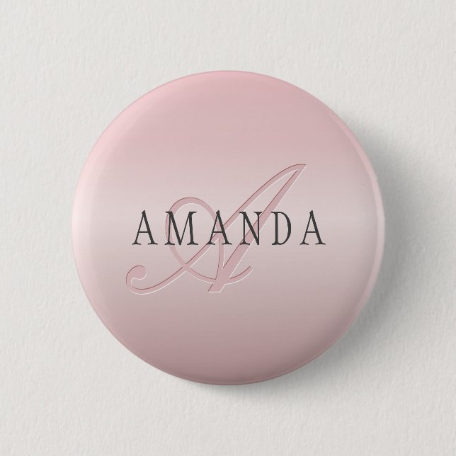 Elegant Blush Fals Rosa Guld | Namn & Monogram Knapp (Framsida)