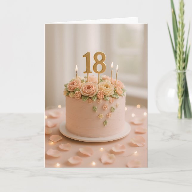 Elegant Blush Floral 18th Birthday Cake  Kort (Framsida)