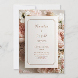 Elegant Blush Floral Bronze Ticket Frame Wedding Inbjudningar