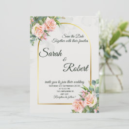 Elegant Blush Floral Gold Arch Wedding Invitation Inbjudningar