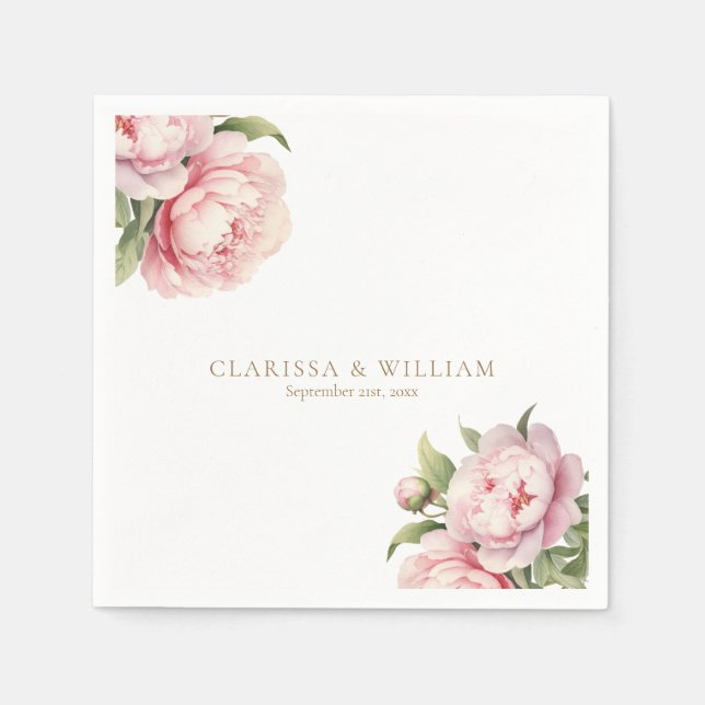 Elegant Blush Floral Gold White Modern Wedding Pappersservett (Framsidan)