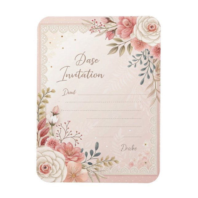 Elegant Blush Floral Lace Wedding Invitation Templ Magnet (Vertikal)