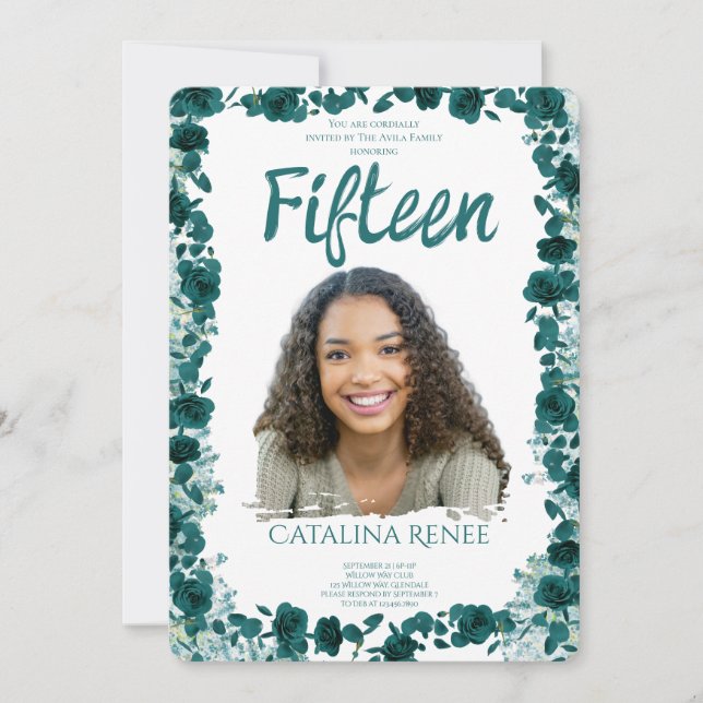 Elegant Blush Floral Quinceañera Invitation Inbjudningar (Framsida)